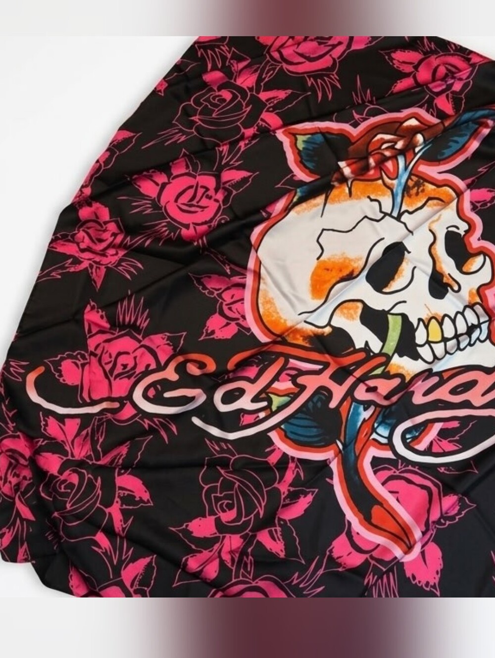 Ed Hardy Black Skull Art Print with Pink and Orange Accents NWT